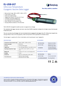 Thumbnail of document Data Sheet - EL-USB-ULT Ultra Low Temp. Cryogenic Vaccine Data Logger